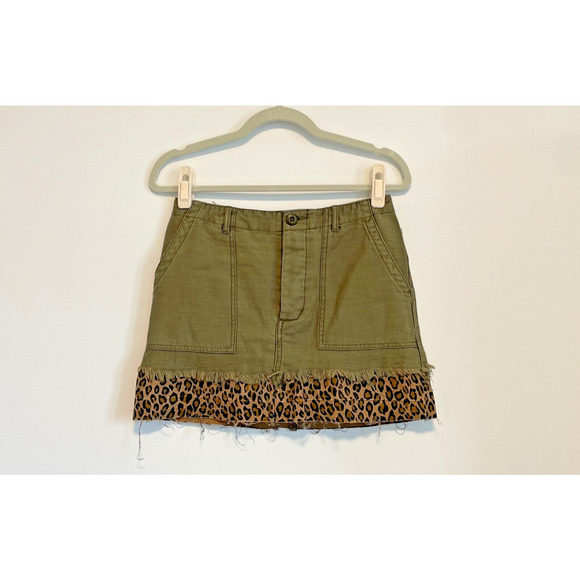 R13 Women's Utility Camp Fatigue Olive Skirt with Leopard Accent Women's Size 25 - Picture 1 of 7